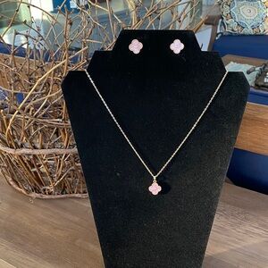 New Elegant Pink Clover Jewelry Set